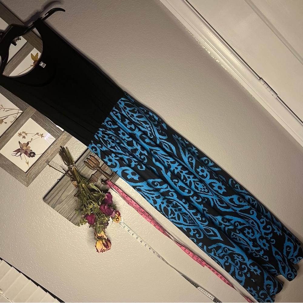 Ours | Blue and black maxi dress, patterned skirt. Small. Can fit medium.